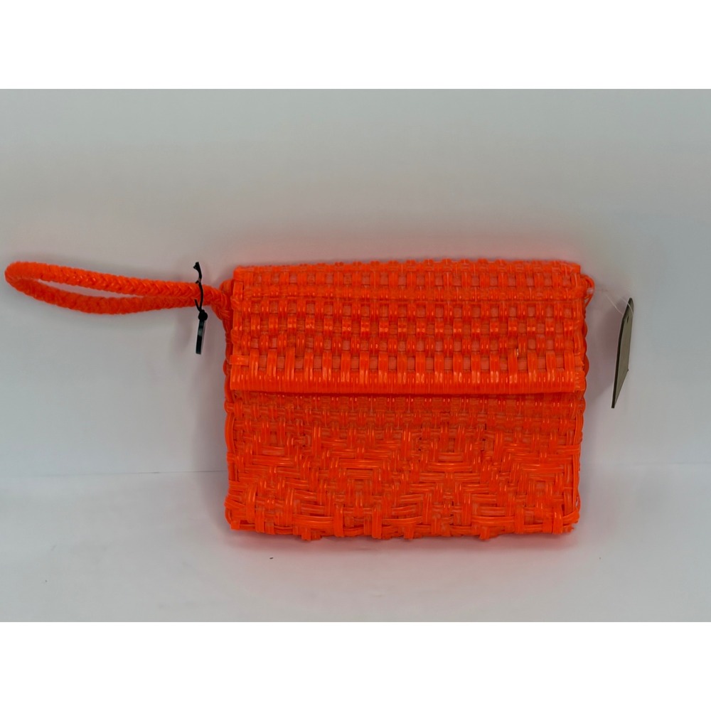 Maria Victoria Neon Orange Woven PVC Wristlet Clutch Bag Made in Mexico NWT